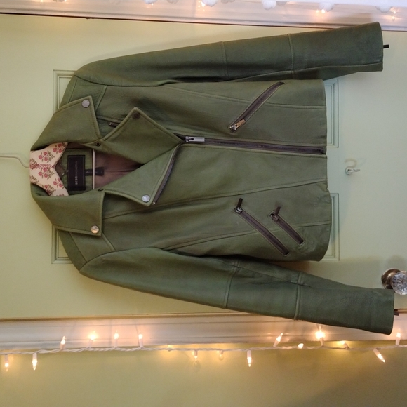 Women's BCBG Max Azria Army Green leather jacket Small - Picture 1 of 17
